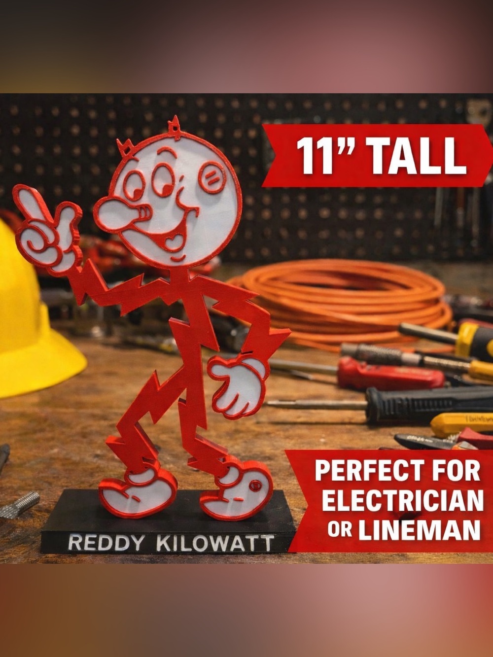 11” Reddy Kilowatt Figure on Base Electrical Company Mascot Retro Office gift